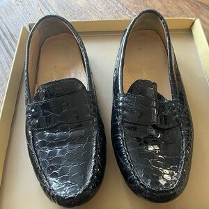 COLE HAAN W 7.5 black patent leather moc croc driving moccasins loafers shoes